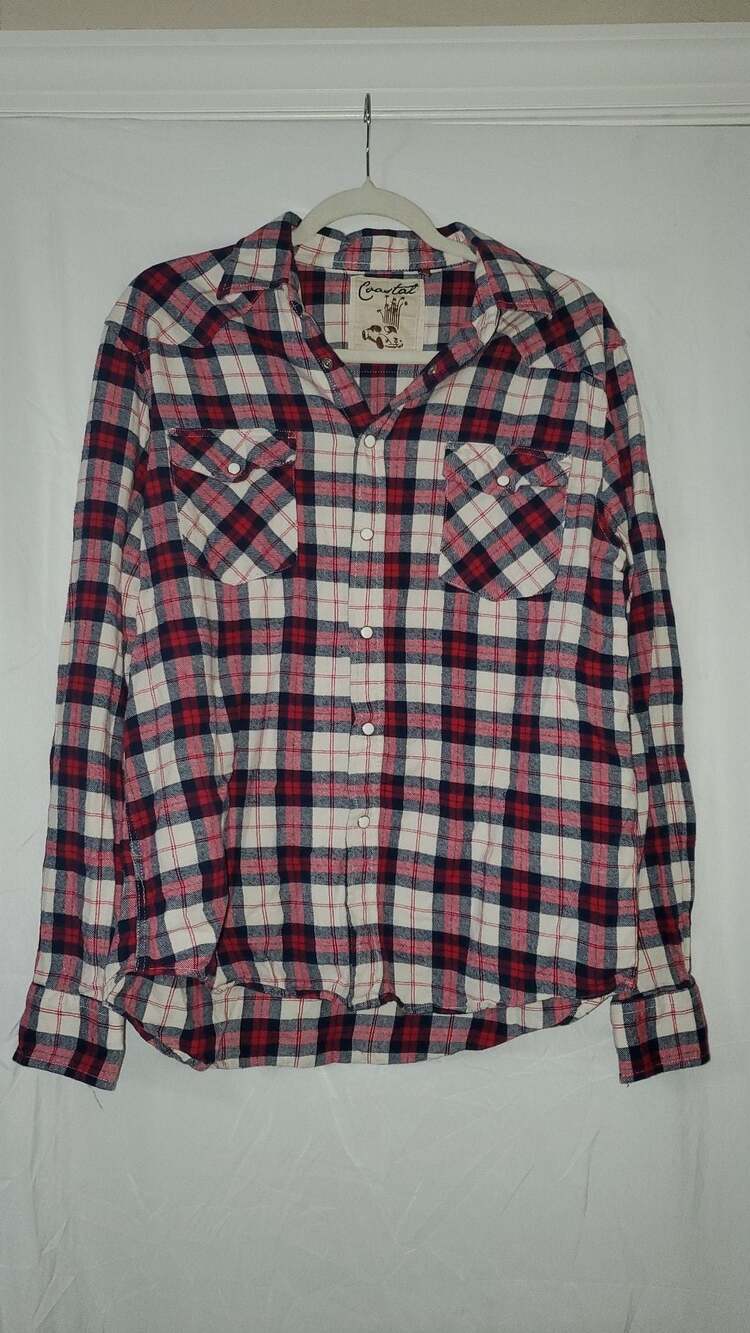 Coastal Plaid Flannel Western Snap Button Shirt Size Large